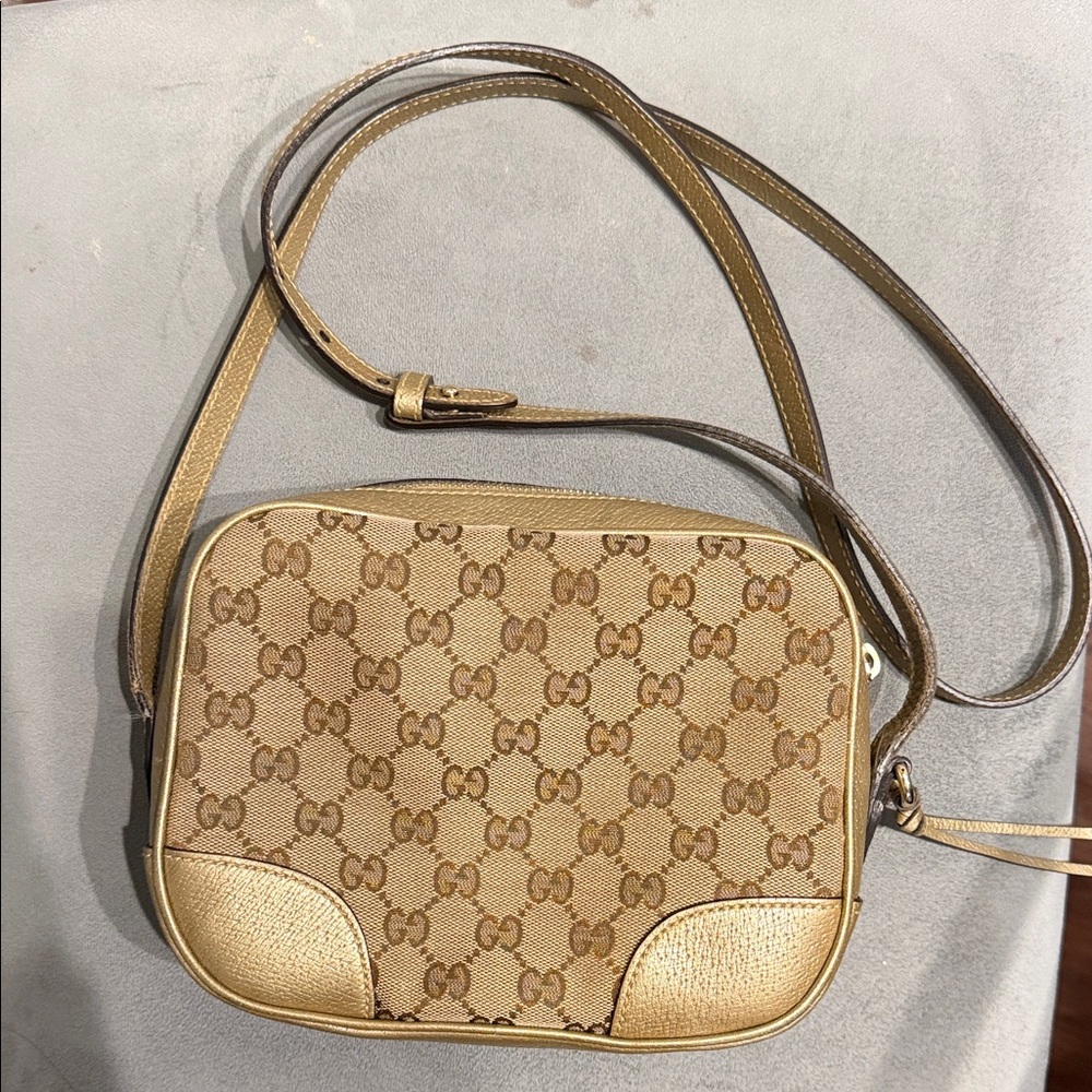 Gucci Bree Disco GG Canvas with Leather  accents in gold  crossbody bag
